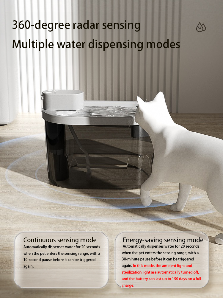 Radar-Sensing Smart Wireless Pet Water Fountain