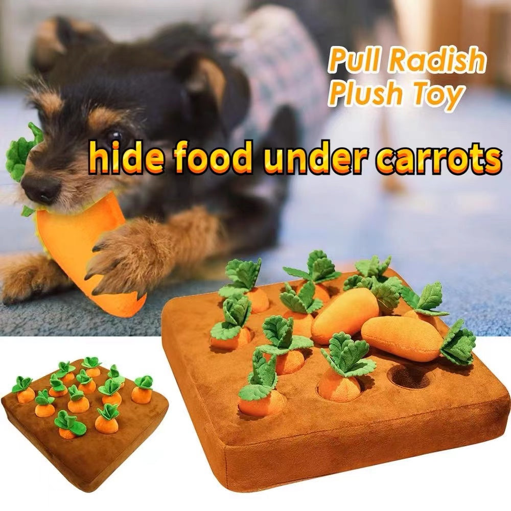 ITEEKE 犬ぬいぐるみニンジンおもちゃマット、革新的なぬいぐるみ野菜フィールドプル大根ぬいぐるみニンジン犬噛むおもちゃ